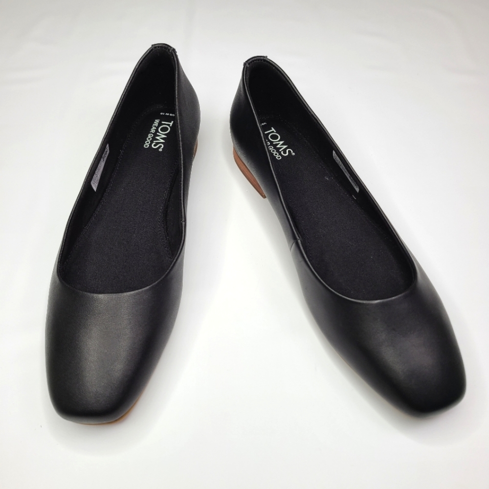Toms Black Leather Ballet Flats